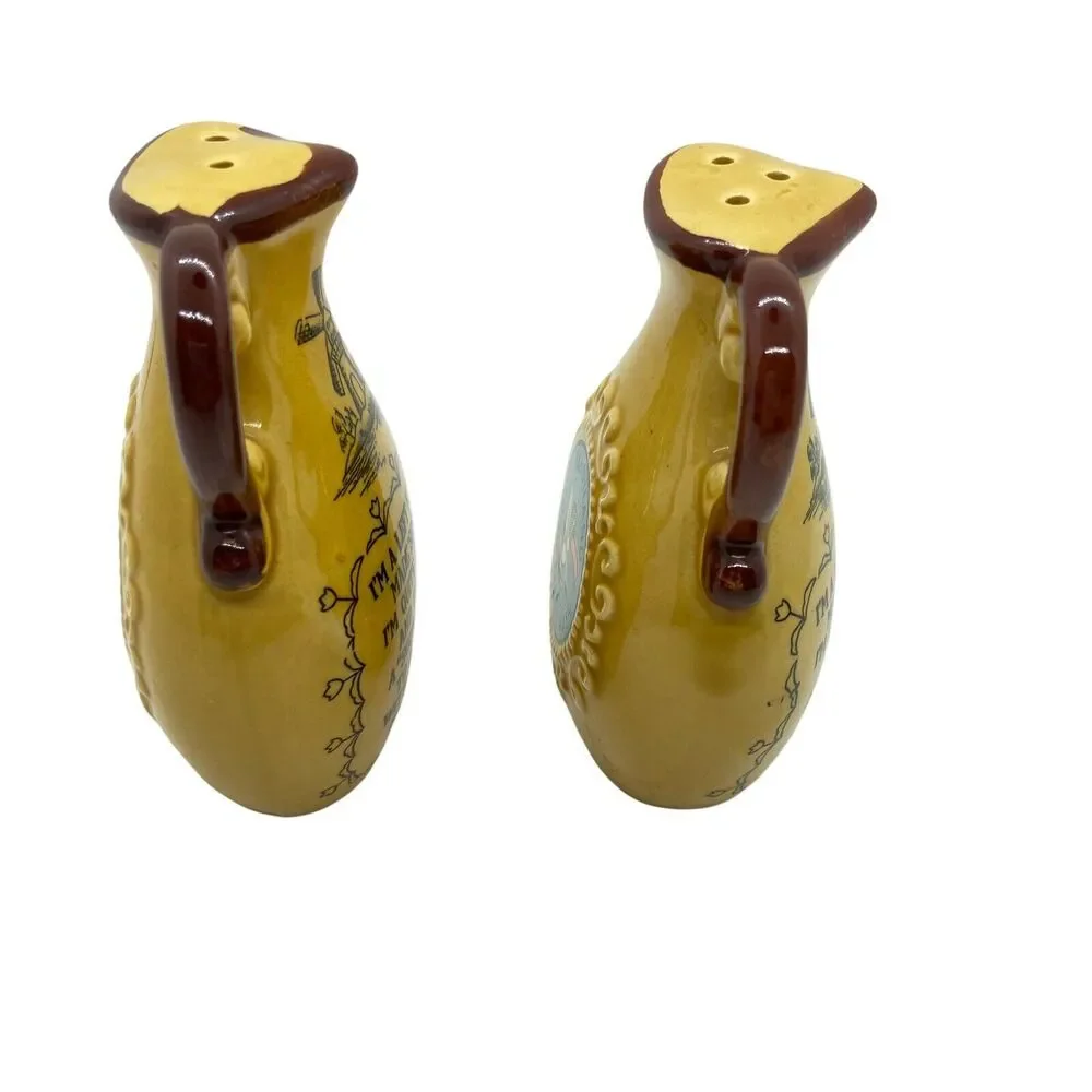 Novelty Salt Pepper Shakers Vintage 1970s Smith Western Yellow Brown Left Handed